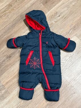 Spyder Infant Baby Bunting Snowsuit Navy Hooded Pram Suit Puffer 0-3 Months